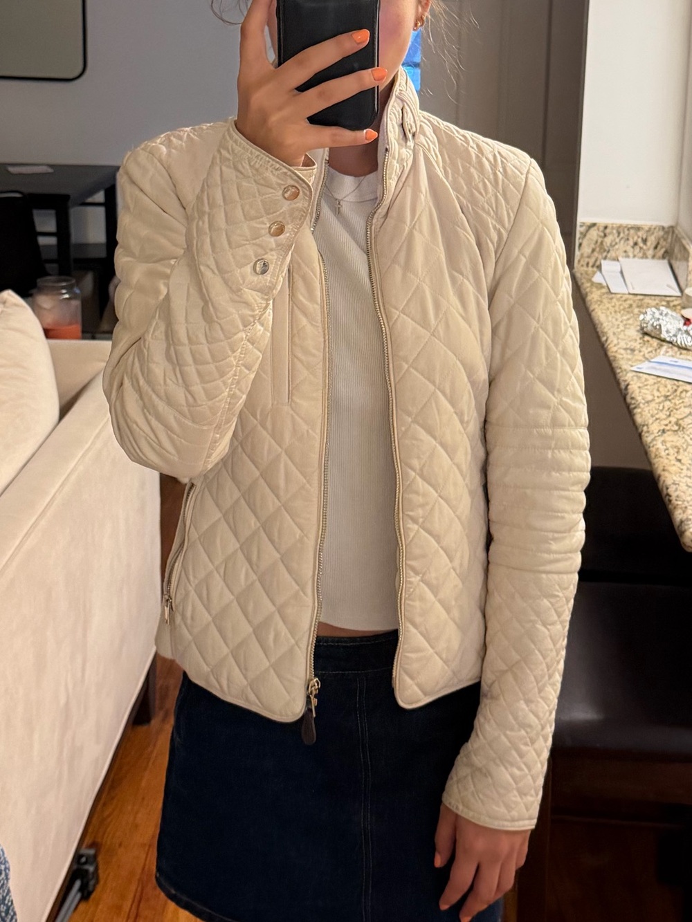 Zara Cream Quilted Puffer Jacket